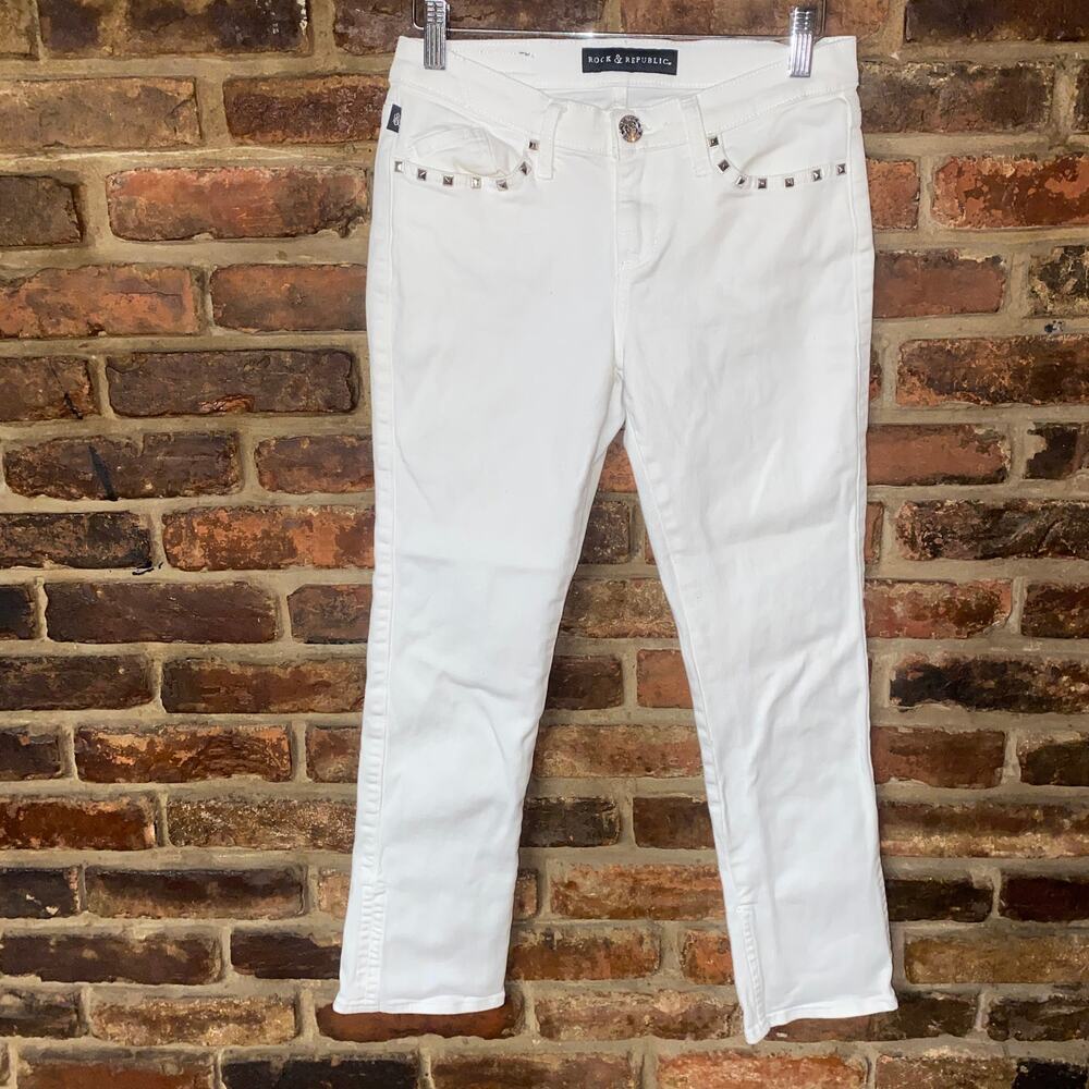 Rock & Republic White Wash Denim Studded Kendall Skinny Jeans Women's Size 4